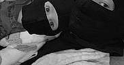 Torino a rejoint le concours — aidez-le/la à gagner de superbes lots ! adult, balaclava, black_and_white, blanket, casual, child, closeup, cozy, eyes, fabric, face_covering, headwear, indoor, parent_and_child, person, portrait, resting, soft_texture, two_people, warm