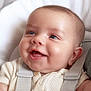 baby, baby_seat, blue_eyes, child, close_up, cushion, cute, expression, face, happy, head, indoor, infant, knit_clothing, portrait, safety_strap, seat, skin, smiling, soft_lighting