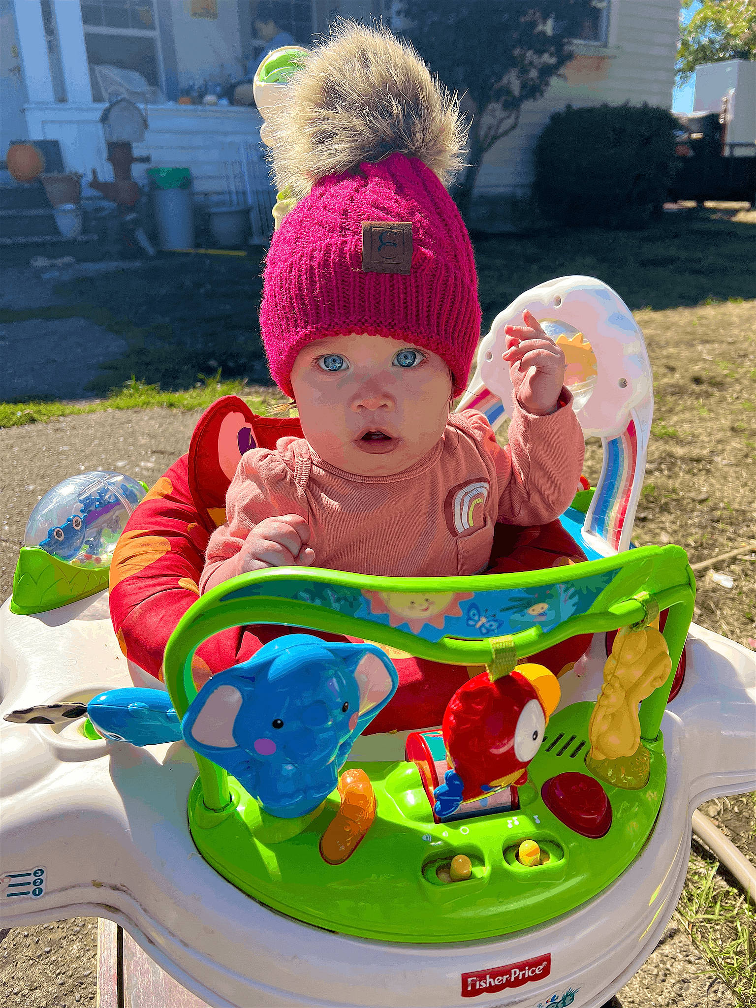 Scarlet joined the competition — help win amazing prizes! baby, baby_playing_with_toys, baby_products, baby_toddler_clothing, beanie, cap, chair, child, fun, grass, happy, headwear, knit_cap, leisure, person, plant, play, recreation, sitting, toddler