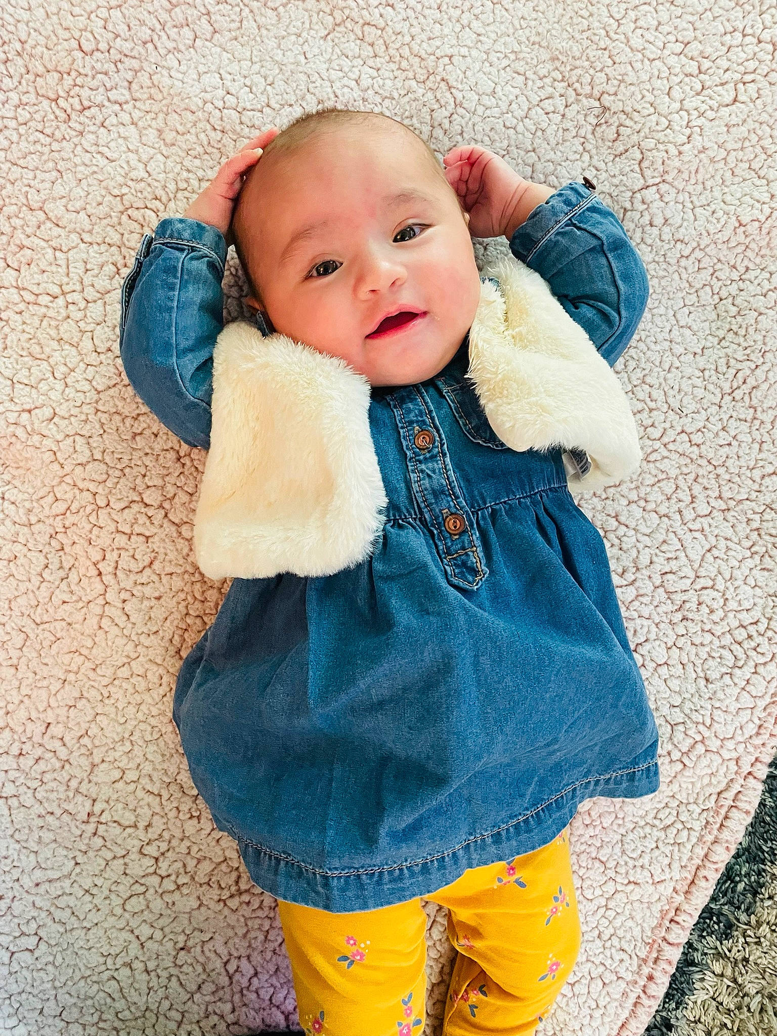 Lilianna joined the competition — help win amazing prizes! aqua, azure, baby, baby_toddler_clothing, cheek, clothing, cool, electric_blue, face, happy, iris, outerwear, pattern, person, skin, sleeve, smile, standing, textile, toddler