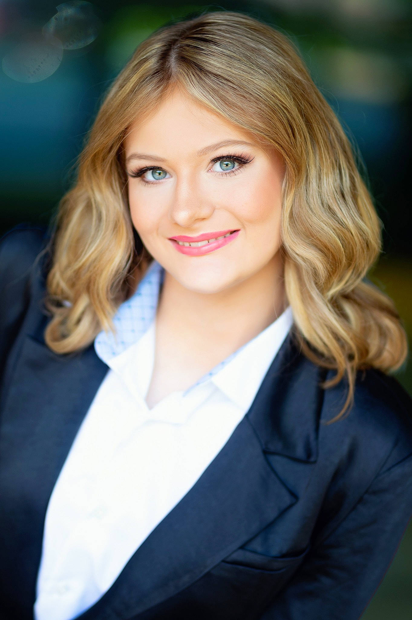 Ann is registered to the contest to win money with this photo: blazer, blond, coat, collar, electric_blue, event, eyelash, face, flash_photography, formal_wear, happy, joy, layered_hair, lip, long_hair, makeover, pantsuit, person, sleeve, smile