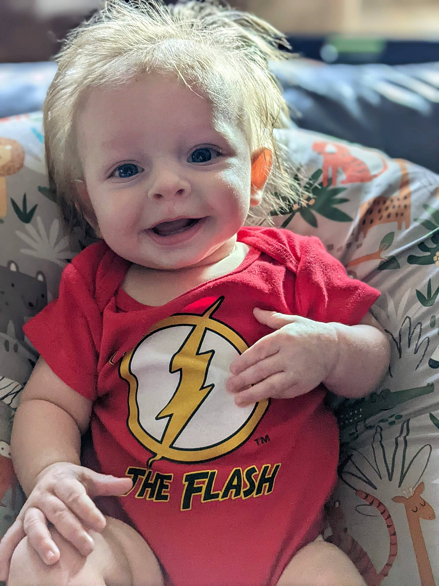 Jaiden joined the competition — help win amazing prizes! arm, baby, baby_toddler_clothing, cheek, chin, eye, face, finger, happy, head, iris, mouth, person, skin, sleeve, smile, standing, t_shirt, textile, toddler