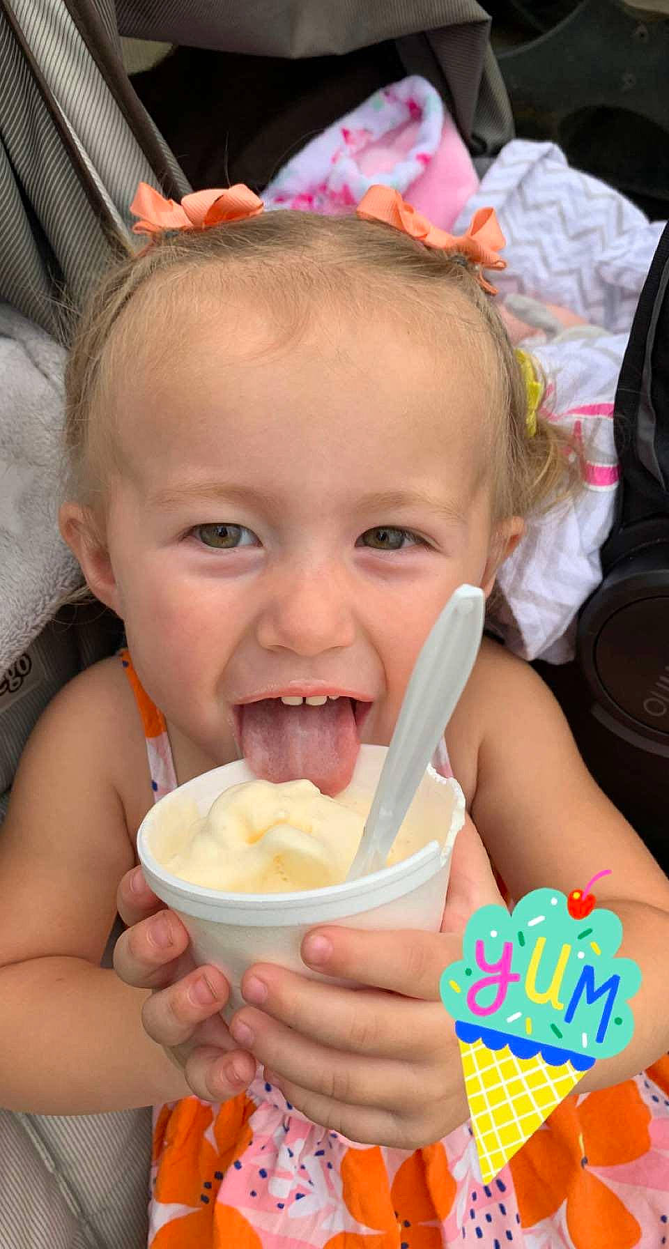 Brooklynn is registered to the contest to win money with this photo: baby, cheek, child, cream, dairy, dessert, event, face, finger, food, food_craving, fun, hand, happy, ice_cream, ingredient, person, smile, sweetness, tableware