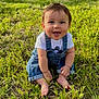 Axel joined the competition — help win amazing prizes! baby, barefoot, child, clothing, cute, denim, face, grass, greenery, happy, infant, nature, outdoor, overalls, person, portrait, sitting, smiling, sunlight, toddler