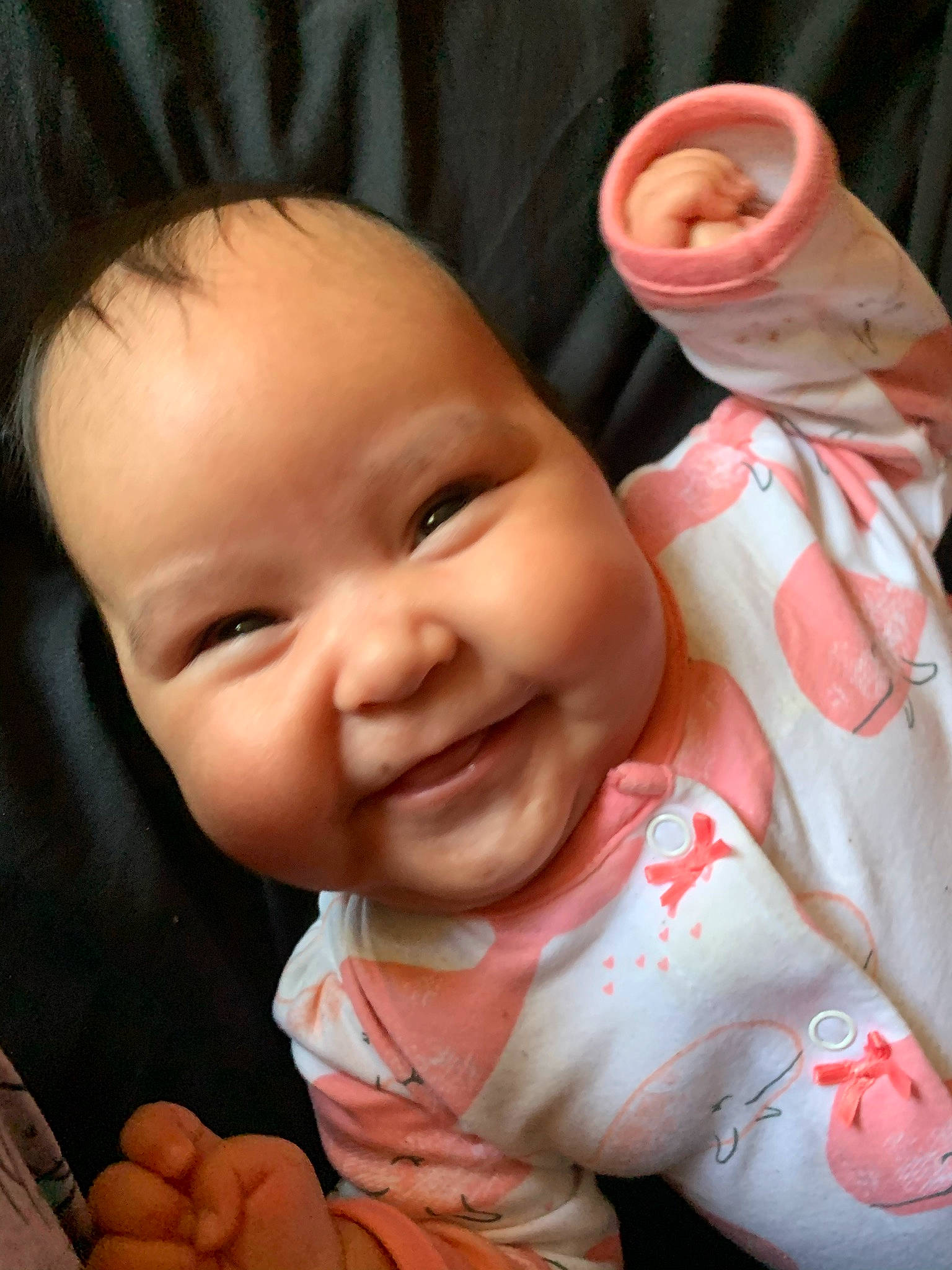 Jaylani joined the competition — help win amazing prizes! baby, baby_toddler_clothing, cheek, chin, ear, eye, eyebrow, finger, gesture, happy, head, iris, joy, lip, mouth, nose, person, pink, product, skin