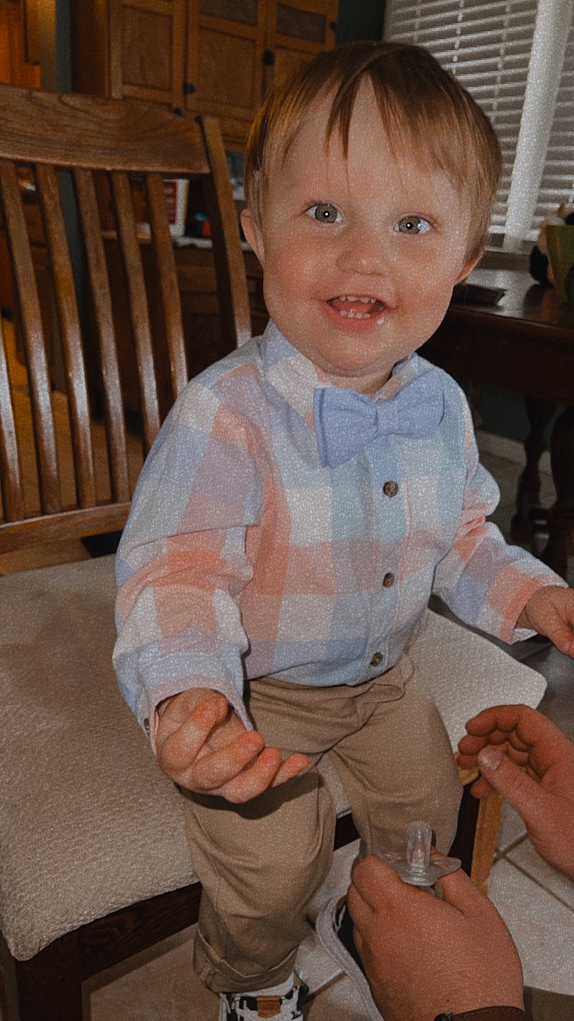 Daxton joined the competition — help win amazing prizes! baby, baby_toddler_clothing, chair, cheek, child, chin, comfort, dress_shirt, finger, hairstyle, hand, happy, iris, lap, person, sitting, skin, sleeve, smile, toddler