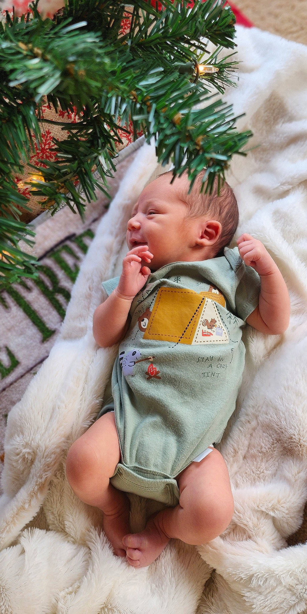 Keanu joined the competition — help win amazing prizes! baby, baby_toddler_clothing, child, christmas, christmas_decoration, christmas_ornament, event, evergreen, eye, foot, grass, happy, holiday, holiday_ornament, human_body, ornament, people_in_nature, person, skin, toddler