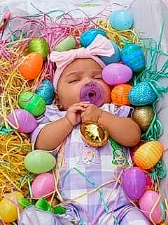 Audrina joined the competition — help win amazing prizes! baby, baby_products, baby_toddler_clothing, basket, child, easter, egg, event, grass, happy, headwear, holiday, mammal, natural_foods, person, play, sharing, stuffed_toy, sweetness, toddler
