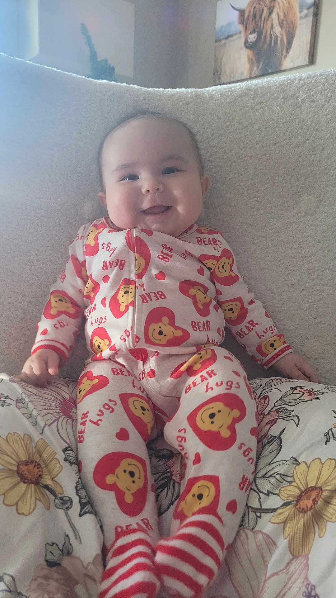 Lily joined the competition — help win amazing prizes! baby, bed, blanket, bodypart, clothing, couch, cushion, face, finger, furniture, hand, happy, head, homedecor, pajamas, person, photography, portrait, quilt, smile