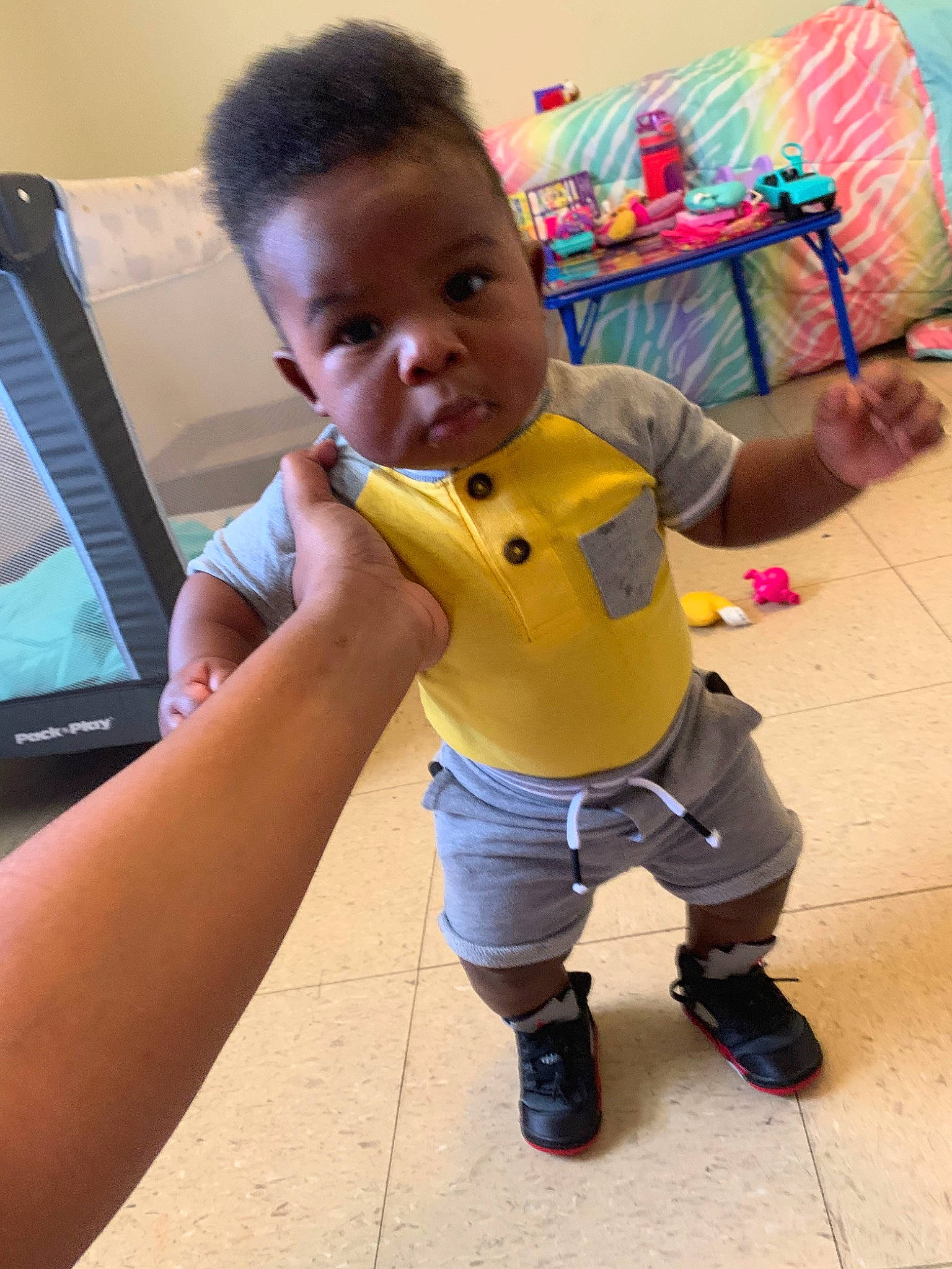 Deshawn joined the competition — help win amazing prizes! arm, child, gun, joint, leg, person, play, toddler, yellow