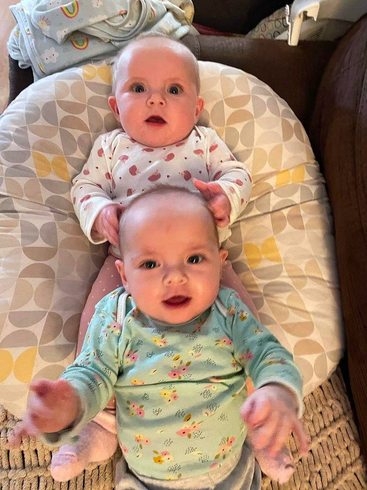 Kinsley is registered to the contest to win money with this photo: baby, baby_toddler_clothing, beauty, cheek, child, comfort, couch, eye, face, facial_expression, flooring, hairstyle, happy, head, iris, person, product, skin, sleeve, textile