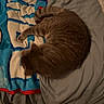 cat, tabby, sleeping, curled_up, blanket, comforter, bed, indoor, pet, feline, resting, cozy, brown, striped, soft, domestic_animal, animal, mammal, fur, relaxation
