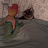 Daisy joined the competition — help win amazing prizes! cat, bed, blanket, pillow, mermaid_doll, stuffed_toy, gray_cat, floral_pattern, indoor, sleepy, cozy, cute, pet, resting, feline, soft_lighting, fabric, home, comfort, animal