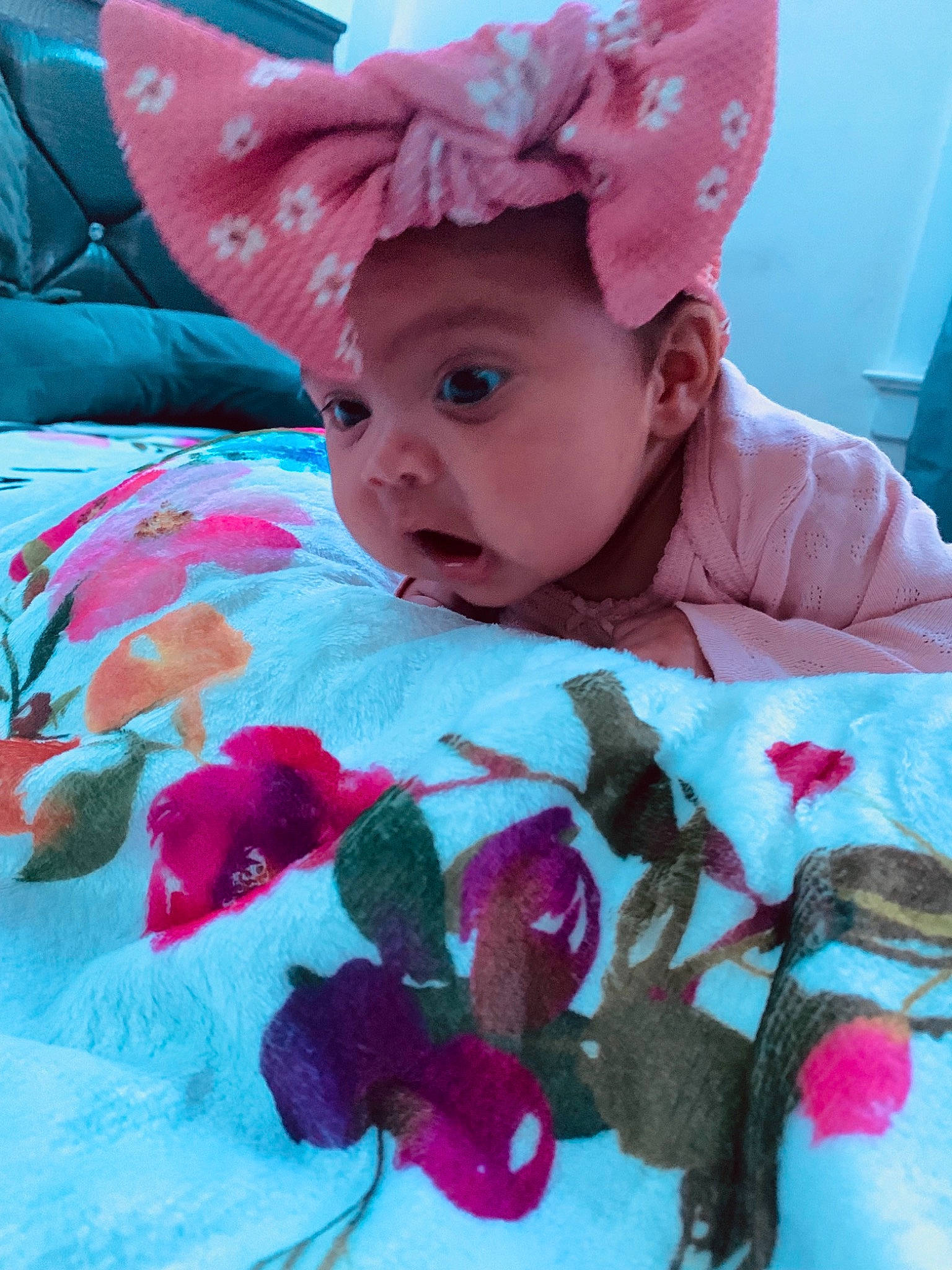 Jaylanie joined the competition — help win amazing prizes! baby, baby_toddler_clothing, blue, cap, face, fun, happy, hat, headgear, headwear, linens, lip, magenta, person, pink, plant, purple, red, skin, sun_hat