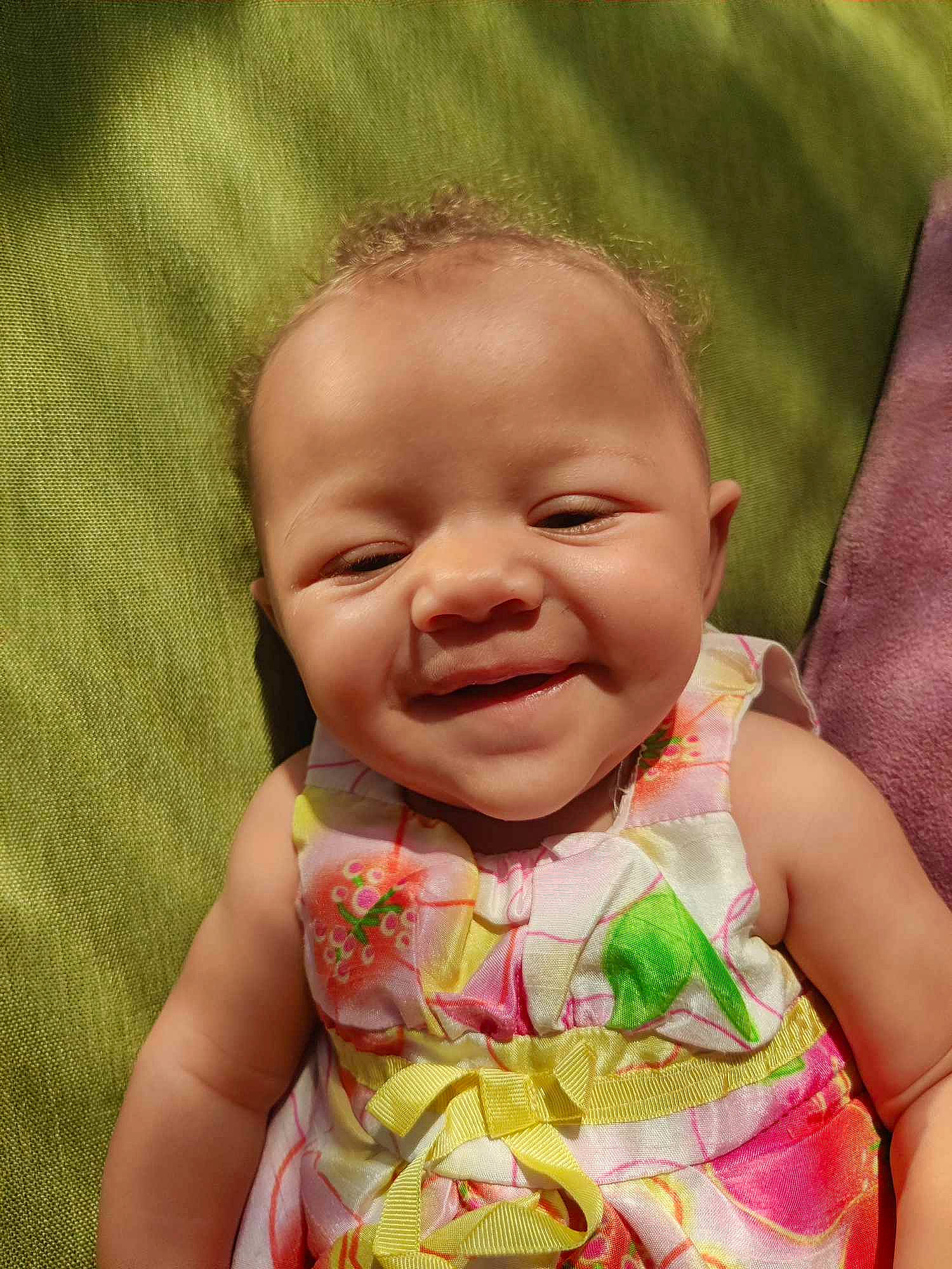 Harper joined the competition — help win amazing prizes! baby, baby_toddler_clothing, beauty, cheek, child, dress, eyelash, facial_expression, grass, happy, iris, joy, lip, nose, pattern, person, pink, skin, sleeve, smile