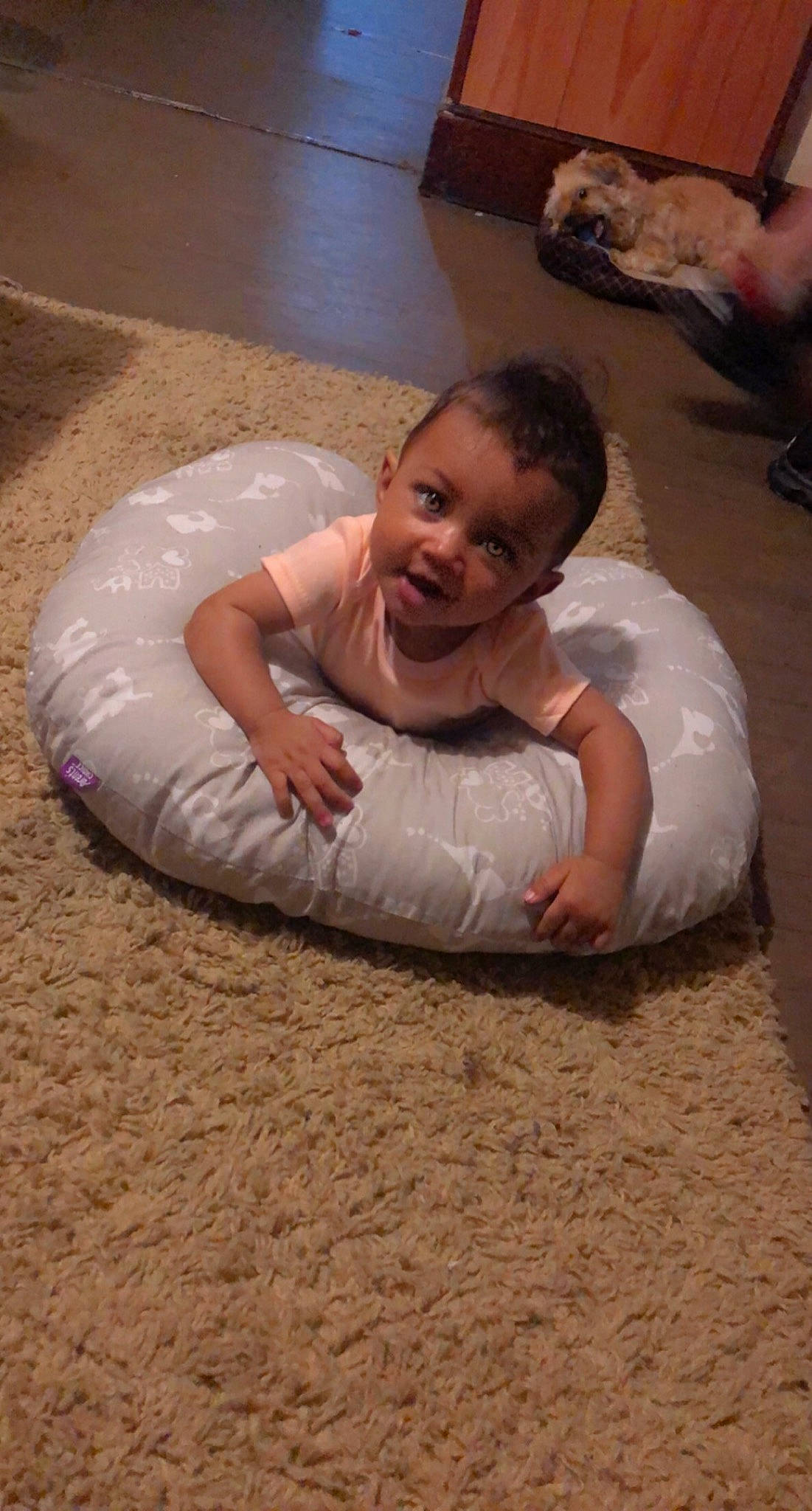 Kayonna joined the competition — help win amazing prizes! baby, barefoot, bathing, child, comfort, crawling, floor, flooring, foot, fun, hair, happy, human_leg, leg, leisure, nose, person, sitting, smile, t_shirt
