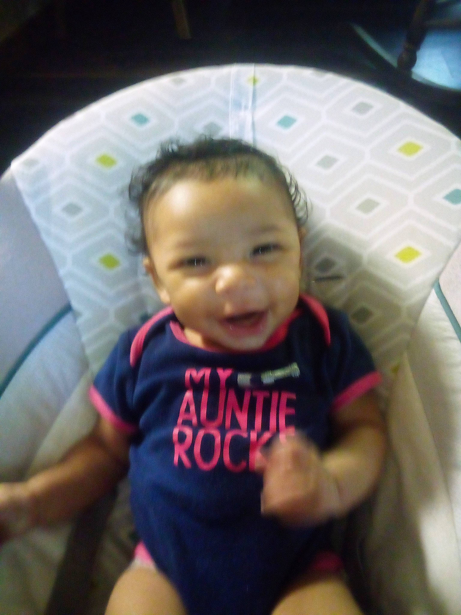 Annalise is registered to the contest to win money with this photo: arm, baby, chair, cheek, child, cloud, comfort, cool, eye, finger, forehead, fun, hairstyle, happy, mouth, nose, person, skin, smile, t_shirt