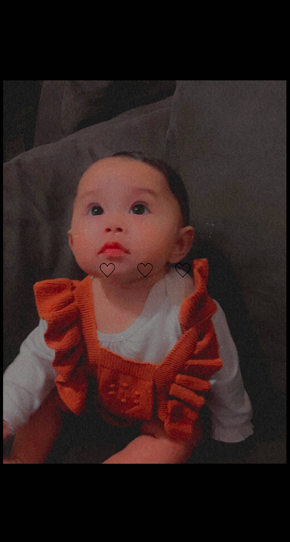 Kaylani joined the competition — help win amazing prizes! art, baby, baby_products, baby_toddler_clothing, cheek, comfort, eye, gesture, human_body, iris, lip, mouth, nail, neck, nose, peach, person, sitting, sleeve, surprise