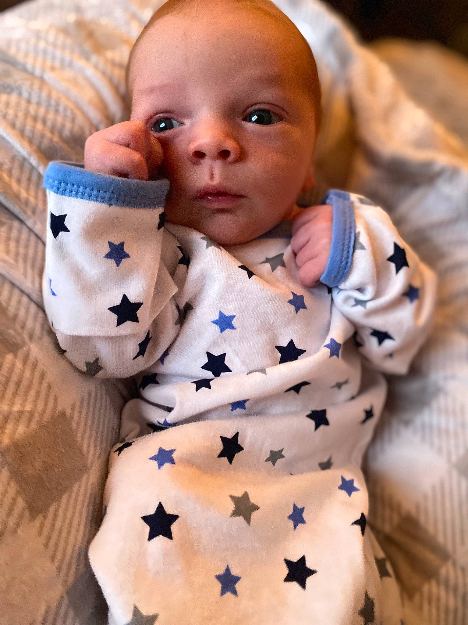 Damian joined the competition — help win amazing prizes! baby, baby_products, baby_toddler_clothing, cheek, child, comfort, face, happy, head, iris, linens, lip, nose, pattern, person, portrait_photography, sitting, skin, sleeve, textile
