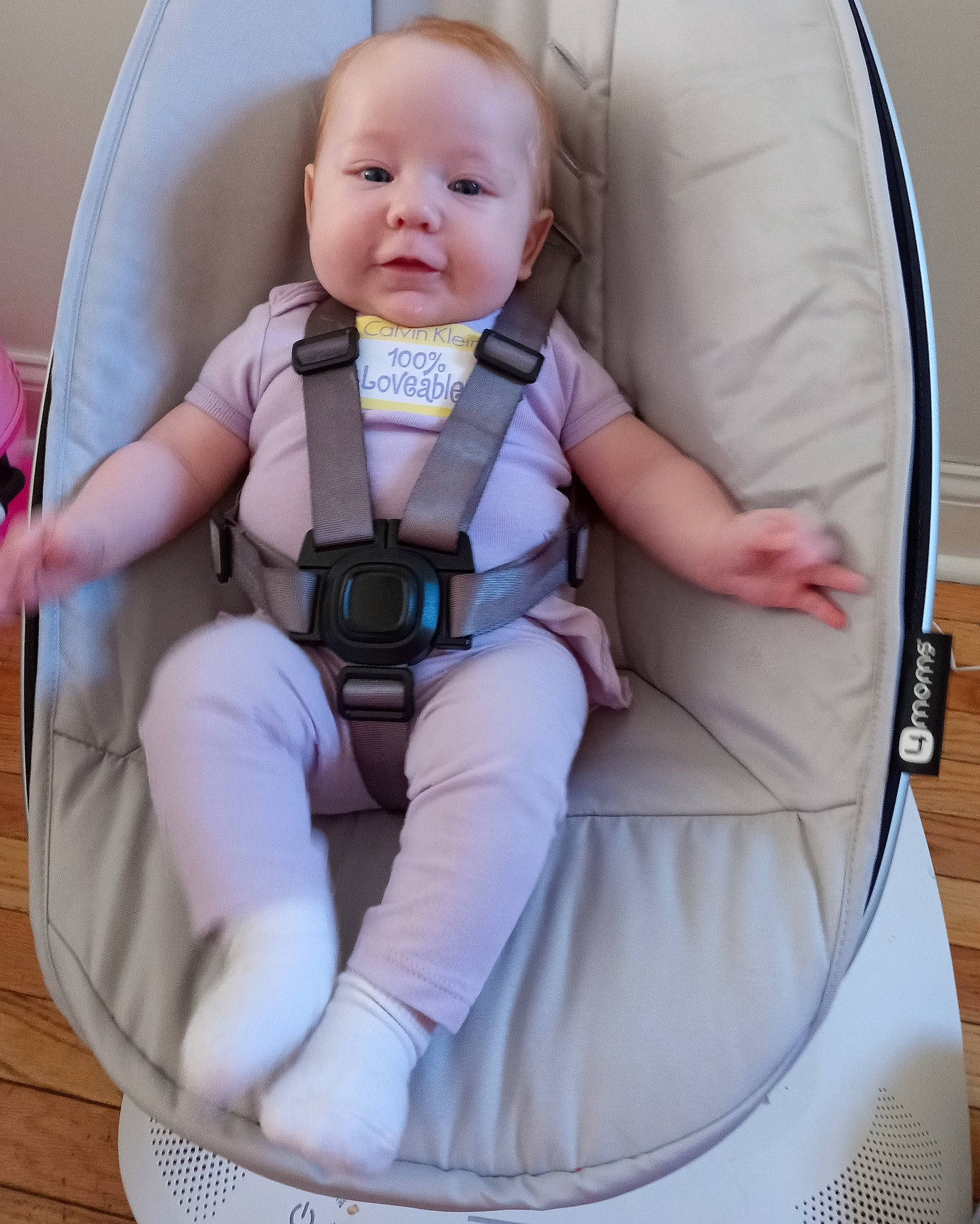 Ellie is registered to the contest to win money with this photo: auto_part, baby, baby_carriage, baby_in_car_seat, baby_products, baby_safety, baby_toddler_clothing, car_seat, car_seat_cover, chair, child, comfort, knee, lap, person, pink, seat_belt, sitting, sleeve, thigh