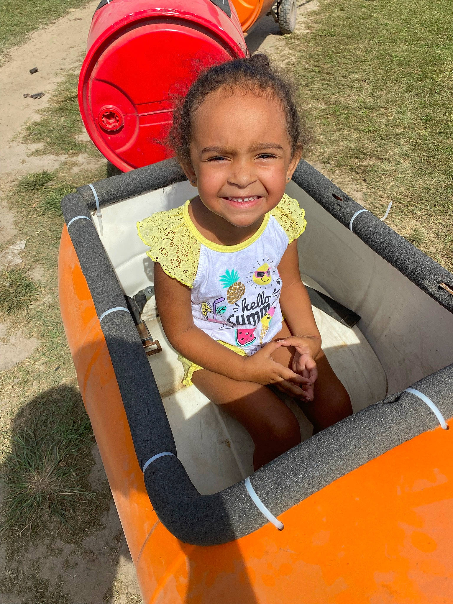 Kaylen joined the competition — help win amazing prizes! baby_toddler_clothing, child, eye, facial_expression, fun, grass, happy, joy, leisure, mammal, outdoor_play_equipment, people, person, photograph, product, public_space, recreation, smile, snapshot, summer
