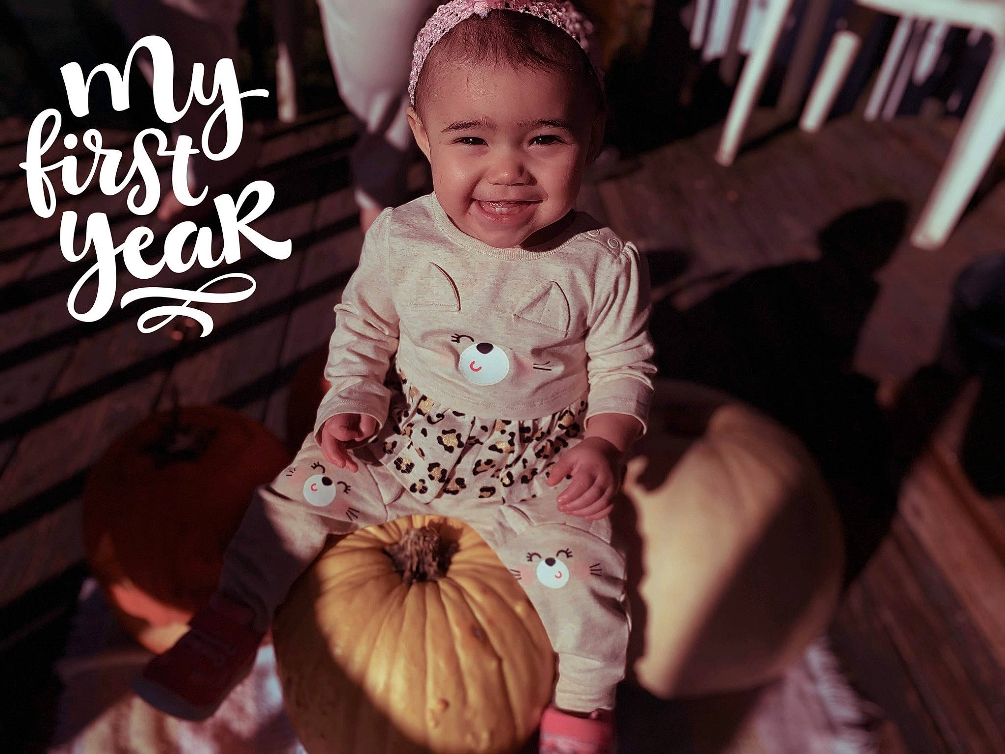 Temperance Rose joined the competition — help win amazing prizes! baby, baby_toddler_clothing, cheek, child, cool, dress, hair_accessory, happy, headgear, joy, outerwear, person, photo_caption, photography, plant, product, pumpkin, sleeve, smile, t_shirt