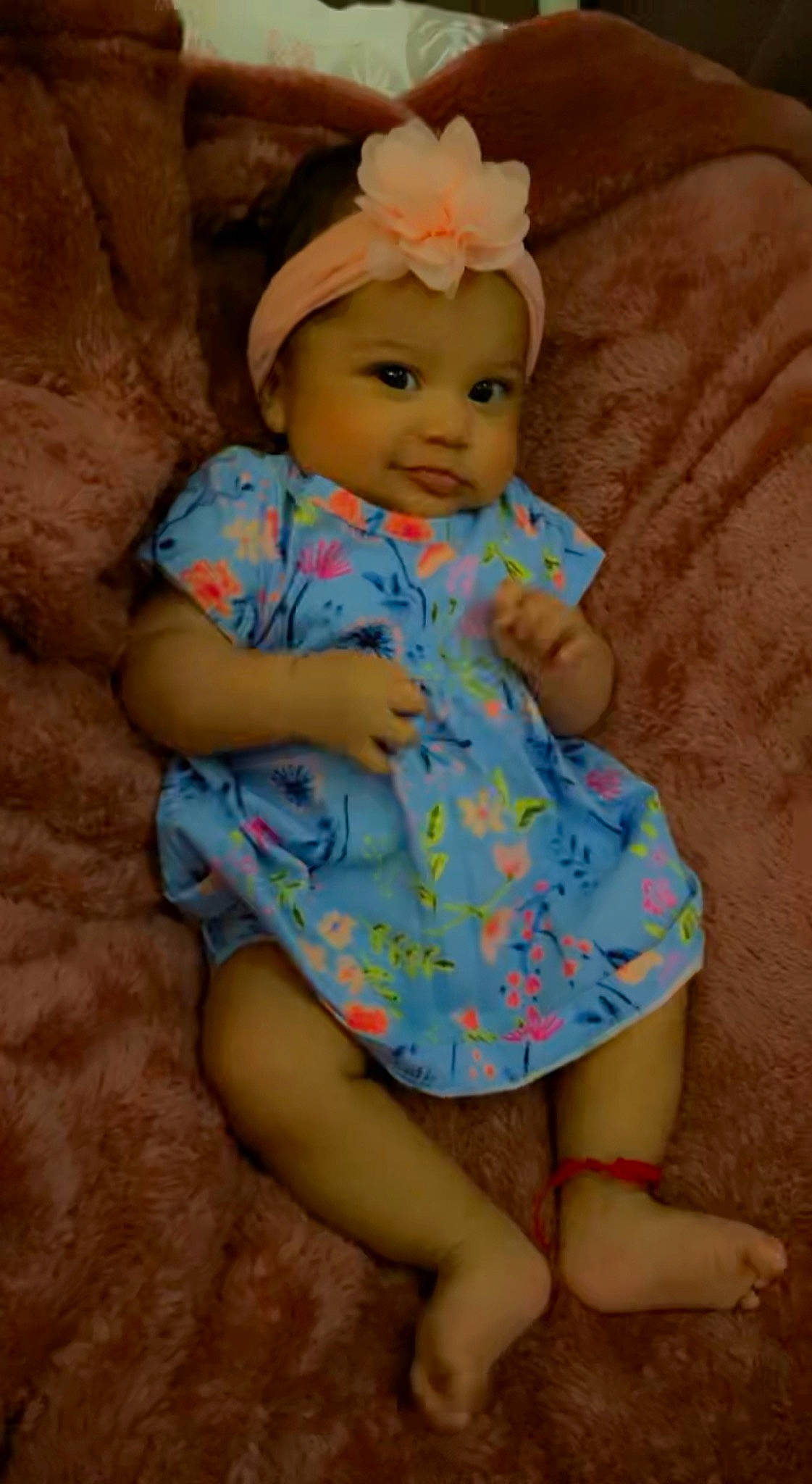 Daphne is registered to the contest to win money with this photo: baby, baby_toddler_clothing, clothing, day_dress, dress, eye, face, fawn, finger, fun, happy, headgear, headwear, human_leg, iris, person, pink, skin, sleeve, textile