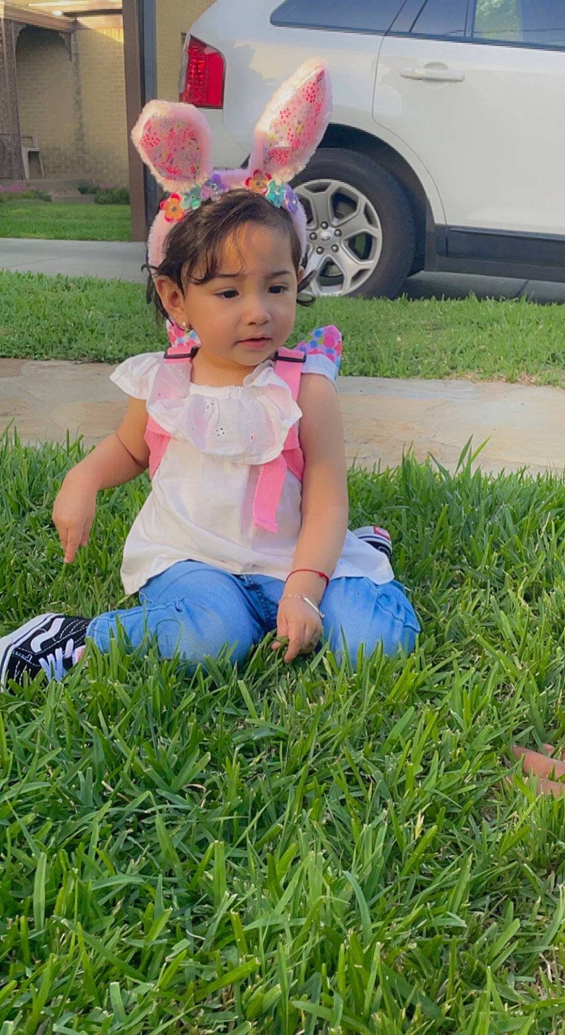 Kehlani joined the competition — help win amazing prizes! baby_toddler_clothing, botany, child, grass, grassland, groundcover, happy, lawn, leaf, leisure, people_in_nature, person, pink, plant, summer, t_shirt, tire, toddler, wheel, white