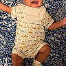 Ibrahim is registered to the contest to win money with this photo: baby, infant, smiling, onesie, bib, socks, patterned_blanket, lying_down, happy, cute, child, face, arms_outstretched, indoor, portrait, newborn, joyful, clothing, baby_garment, expression