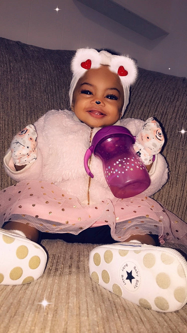 Vada joined the competition — help win amazing prizes! baby, cheek, child, ear, headwear, person, pink, skin, teddy_bear, toddler, toy