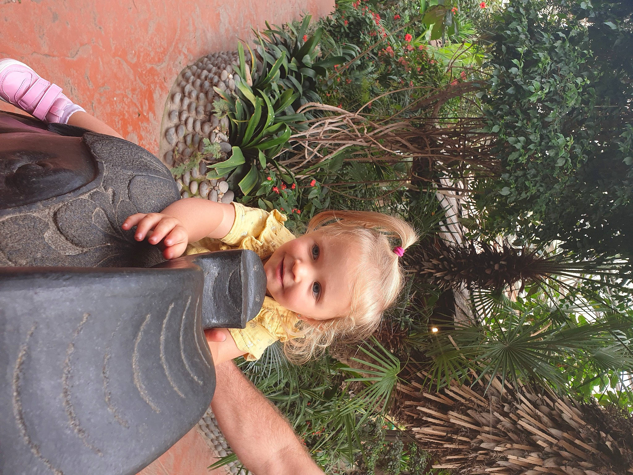 Katelyna participe au concours pour gagner de l'argent avec cette photo : child, conifer, evergreen, fir, garden, grass, grass_family, happy, human_leg, people_in_nature, person, plant, shrub, sitting, soil, toddler, tree