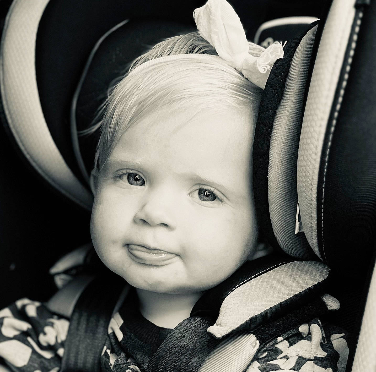 Zoe is registered to the contest to win money with this photo: baby, black, black_and_white, cheek, child, comfort, cool, eye, eyelash, facial_expression, flash_photography, happy, headgear, human, iris, person, product, smile, style, toddler