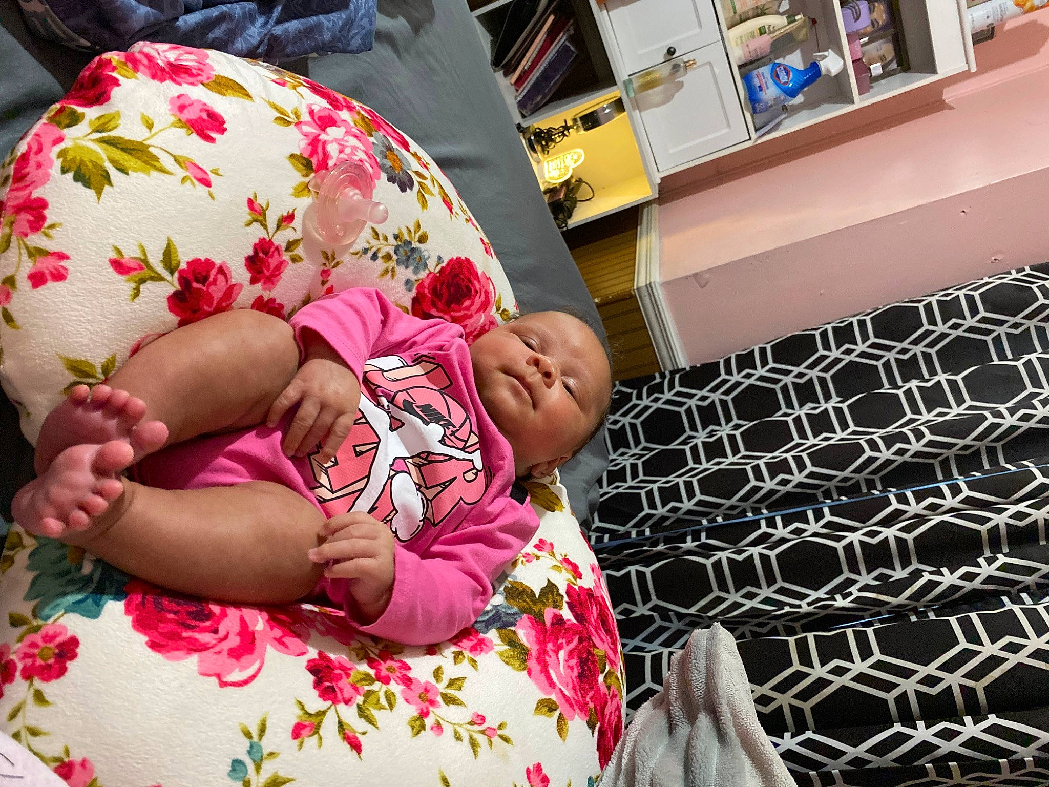 Keira joined the competition — help win amazing prizes! abdomen, baby, baby_products, baby_toddler_clothing, bedding, child, comfort, event, flooring, fun, happy, linens, magenta, pattern, person, product, room, shelf, sitting, skin