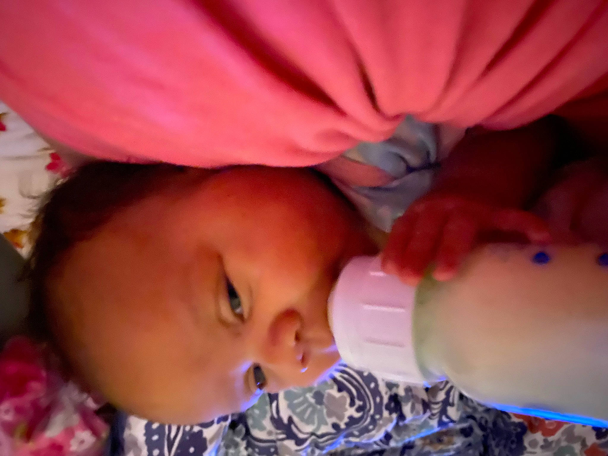 Keira joined the competition — help win amazing prizes! baby, cheek, drinkware, eye, eyelash, face, finger, hairstyle, hand, head, lip, mouth, nose, organ, person, pink, plastic_bottle, skin, textile, toddler