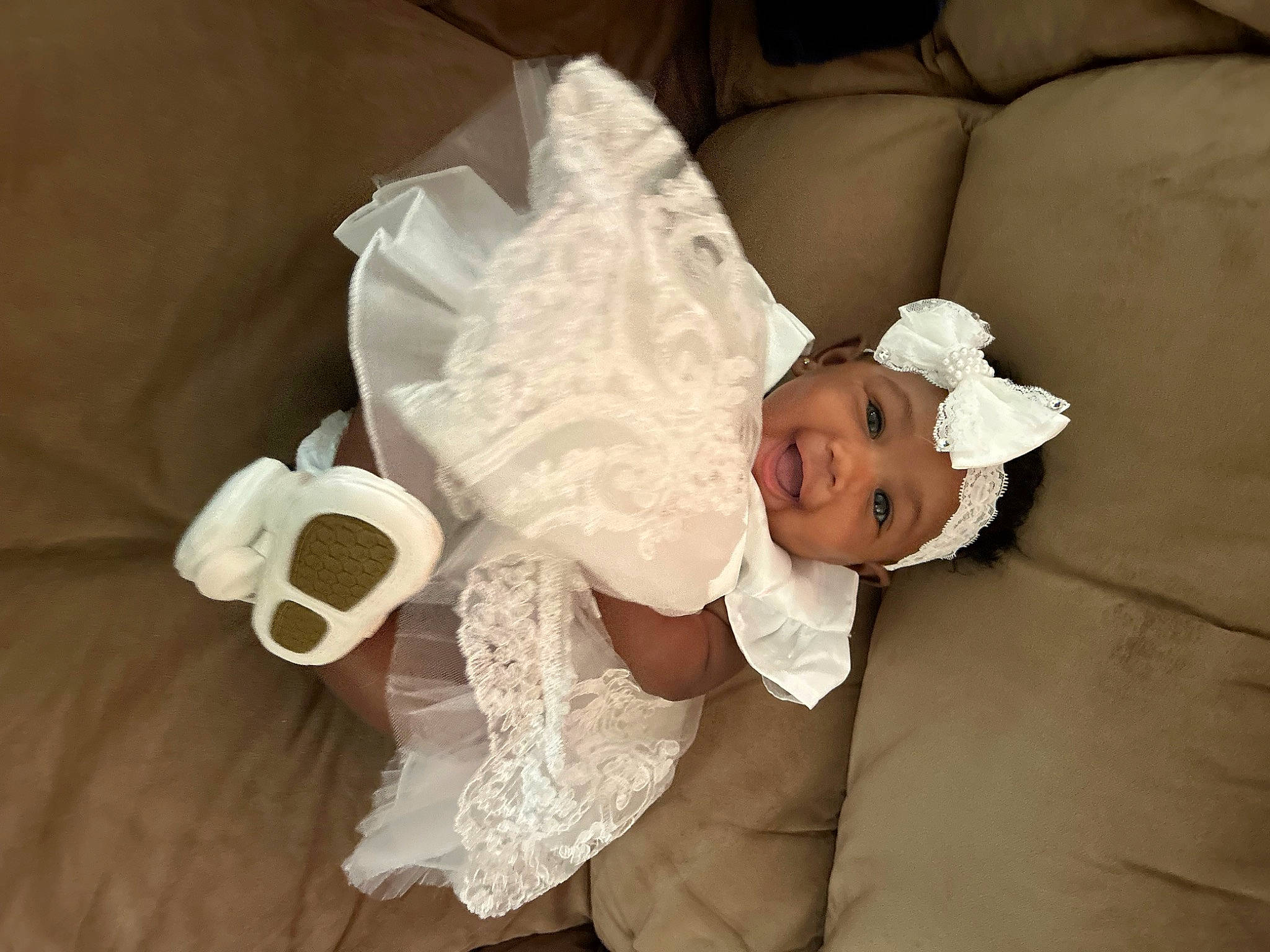 Amaya joined the competition — help win amazing prizes! baby, baby_toddler_clothing, bridal_accessory, child, comfort, couch, cup, dress, drinkware, embellishment, event, fashion_accessory, formal_wear, happy, headpiece, headwear, linens, person, serveware, tableware