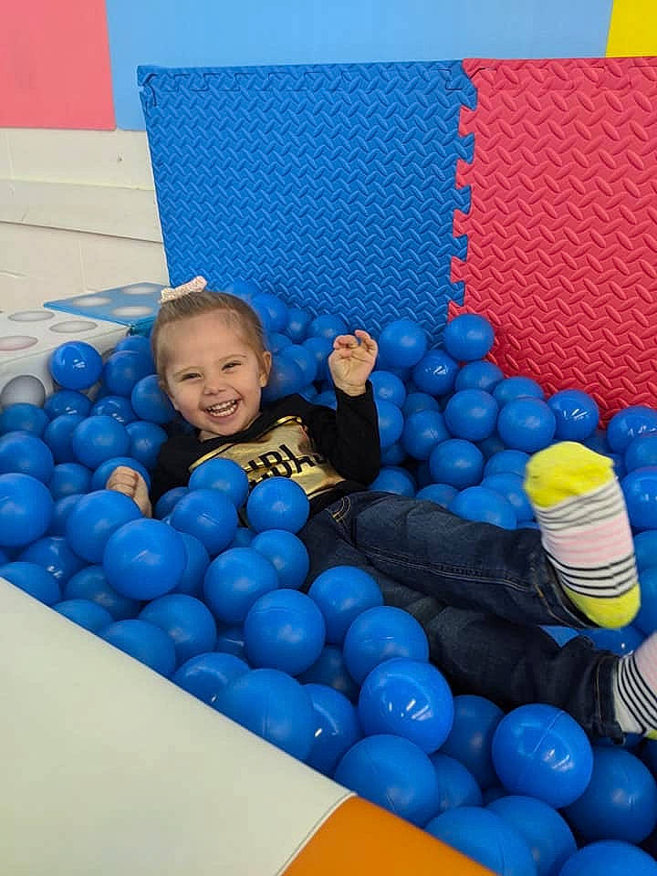 Everleigh joined the competition — help win amazing prizes! baby, ball_pit, blue, child, fun, joy, person, play, smile, toddler, toy