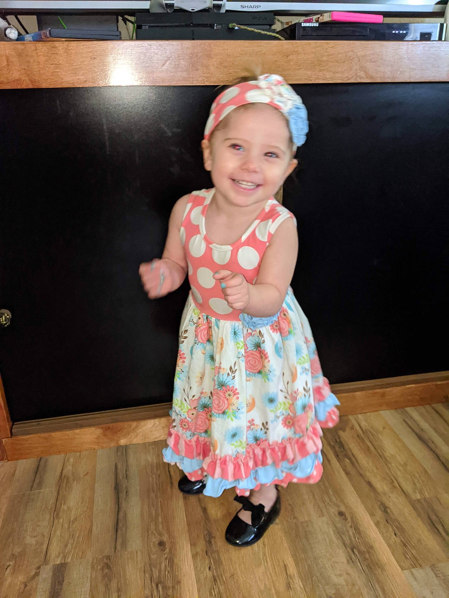Everleigh joined the competition — help win amazing prizes! child, child_model, dress, headwear, joy, person, pink, smile, toddler