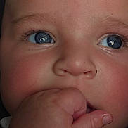 Dawson joined the competition — help win amazing prizes! baby, child, infant, face, portrait, close_up, blue_eyes, fist, hand, chewing, curious, wide_eyes, eyebrows, nose, mouth, skin, indoor, photography, adorable, head