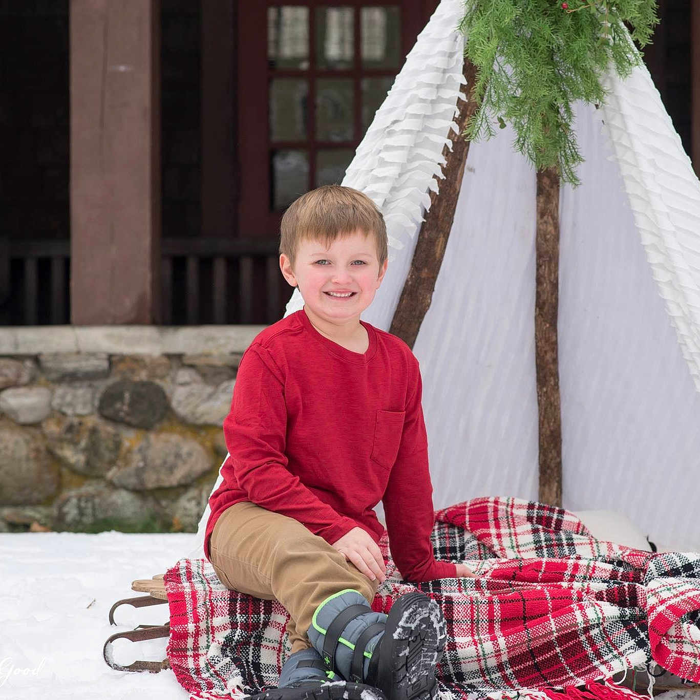 Carter joined the competition — help win amazing prizes! child, christmas, christmas_decoration, event, fun, girl, holiday, joy, person, photograph, plaid, play, recreation, sitting, tartan, toddler, tree, vacation, winter