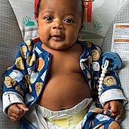 Sabir joined the competition — help win amazing prizes! baby, infant, child, blue_clothing, cookie_pattern, pacifier, diaper, baby_chair, toy, monkey_illustration, cute, portrait, indoors, happy, smiling, hand, face, skin, clothing, seated