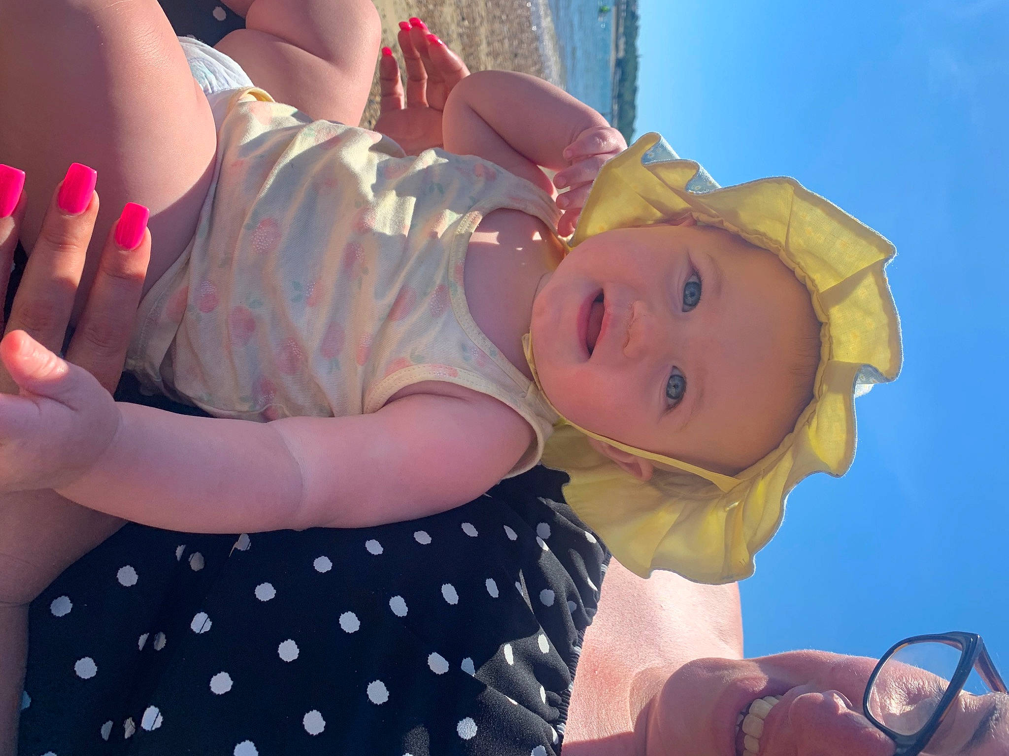 Olivia joined the competition — help win amazing prizes! abdomen, arm, baby, baby_toddler_clothing, child, elbow, finger, fun, gesture, hand, happy, hat, light, pattern, person, pink, sleeve, smile, toddler, white