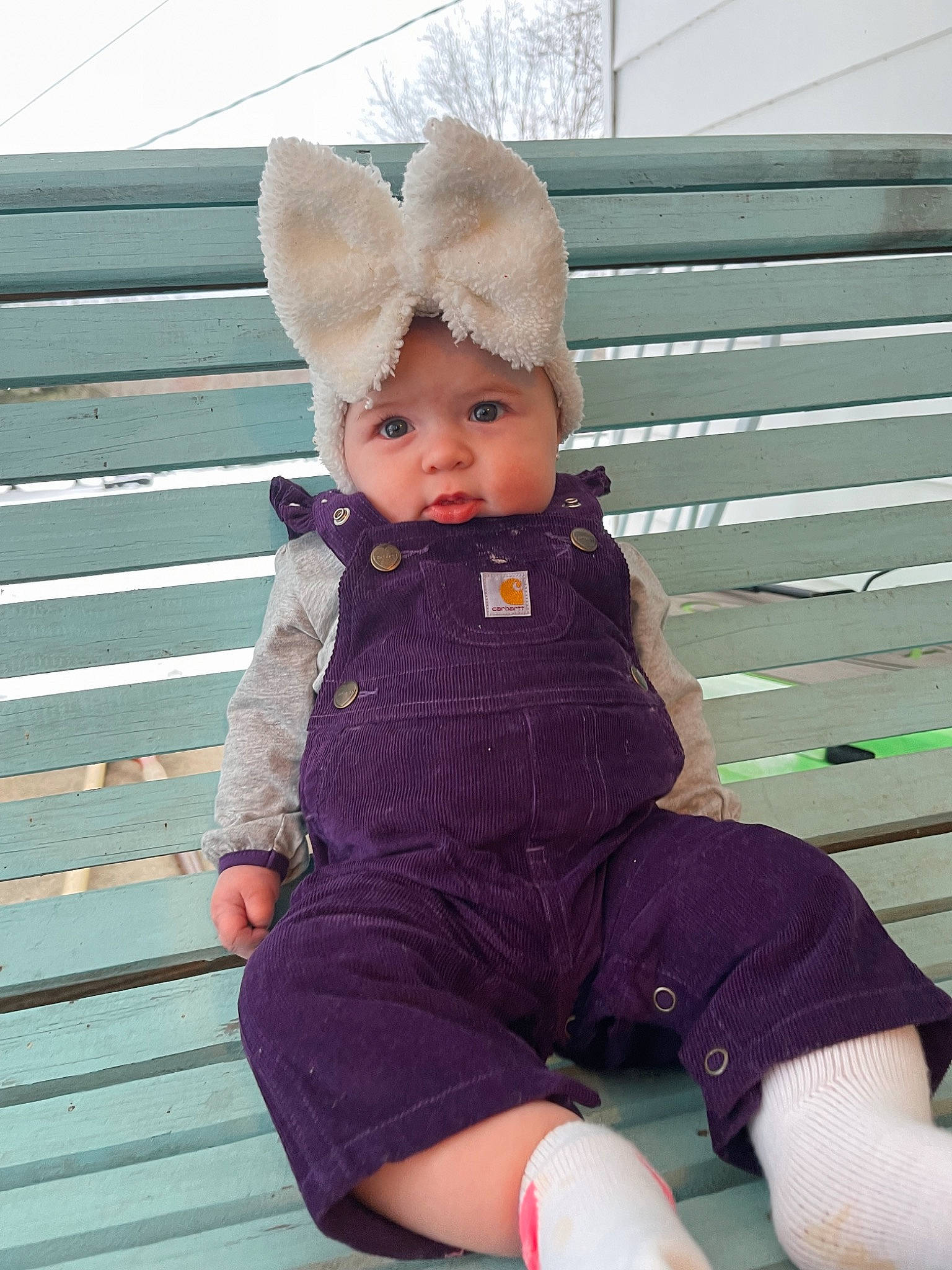 Kora joined the competition — help win amazing prizes! baby, baby_toddler_clothing, beanie, cap, child, dress, face, fur, happy, hat, headwear, magenta, outerwear, person, pink, plush, purple, skin, sleeve, stuffed_toy