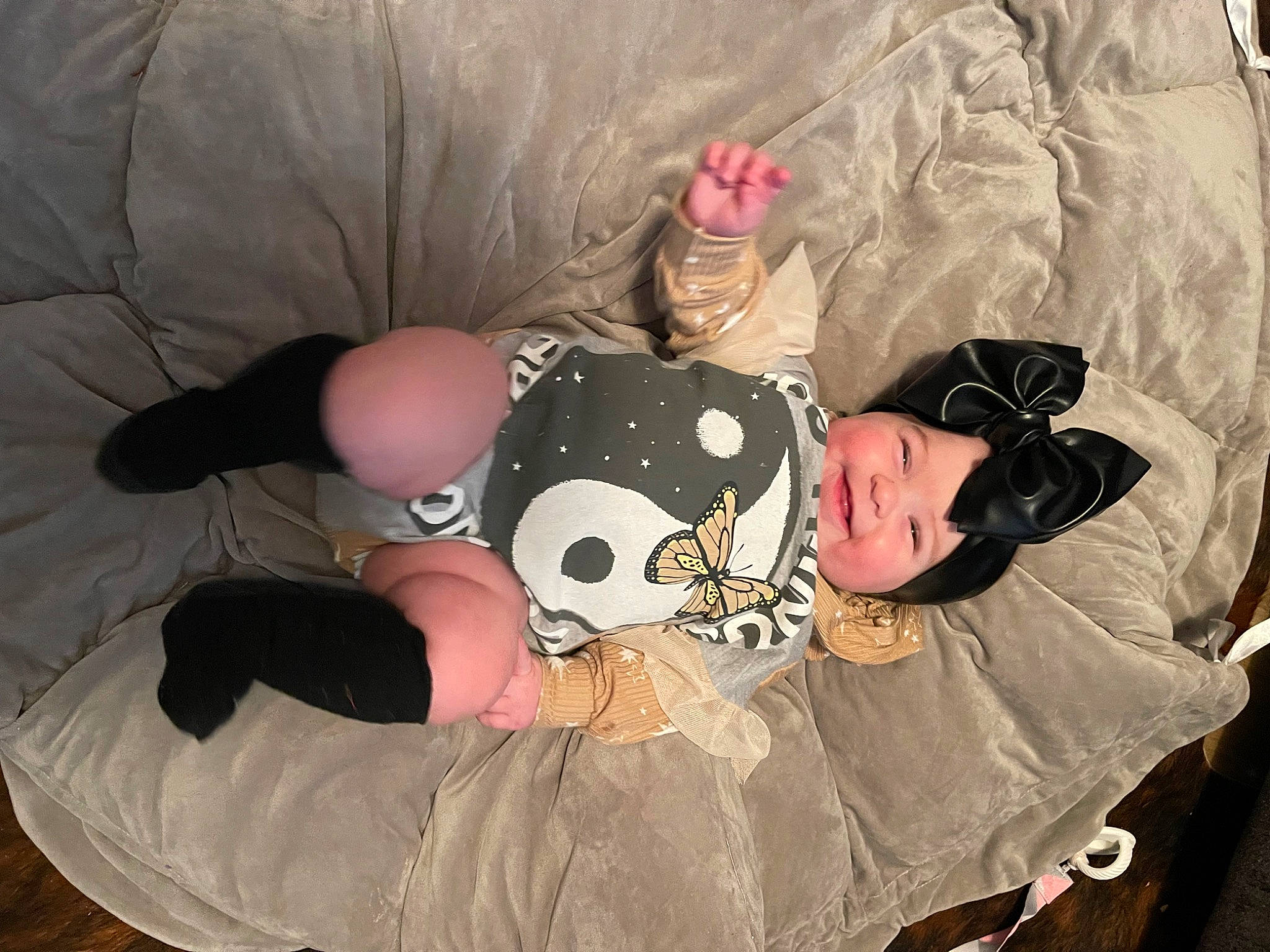 Kora joined the competition — help win amazing prizes! baby, baby_products, baby_toddler_clothing, child, comfort, hat, head, headwear, joy, lap, linens, pattern, person, room, sitting, sleeve, textile, toddler