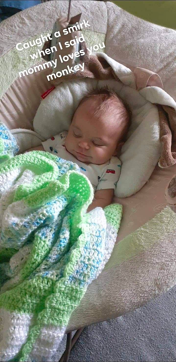 Lewis joined the competition — help win amazing prizes! baby, baby_sleeping, blanket, child, crochet, knitting, linens, pattern, person, product, sleep, textile, toddler