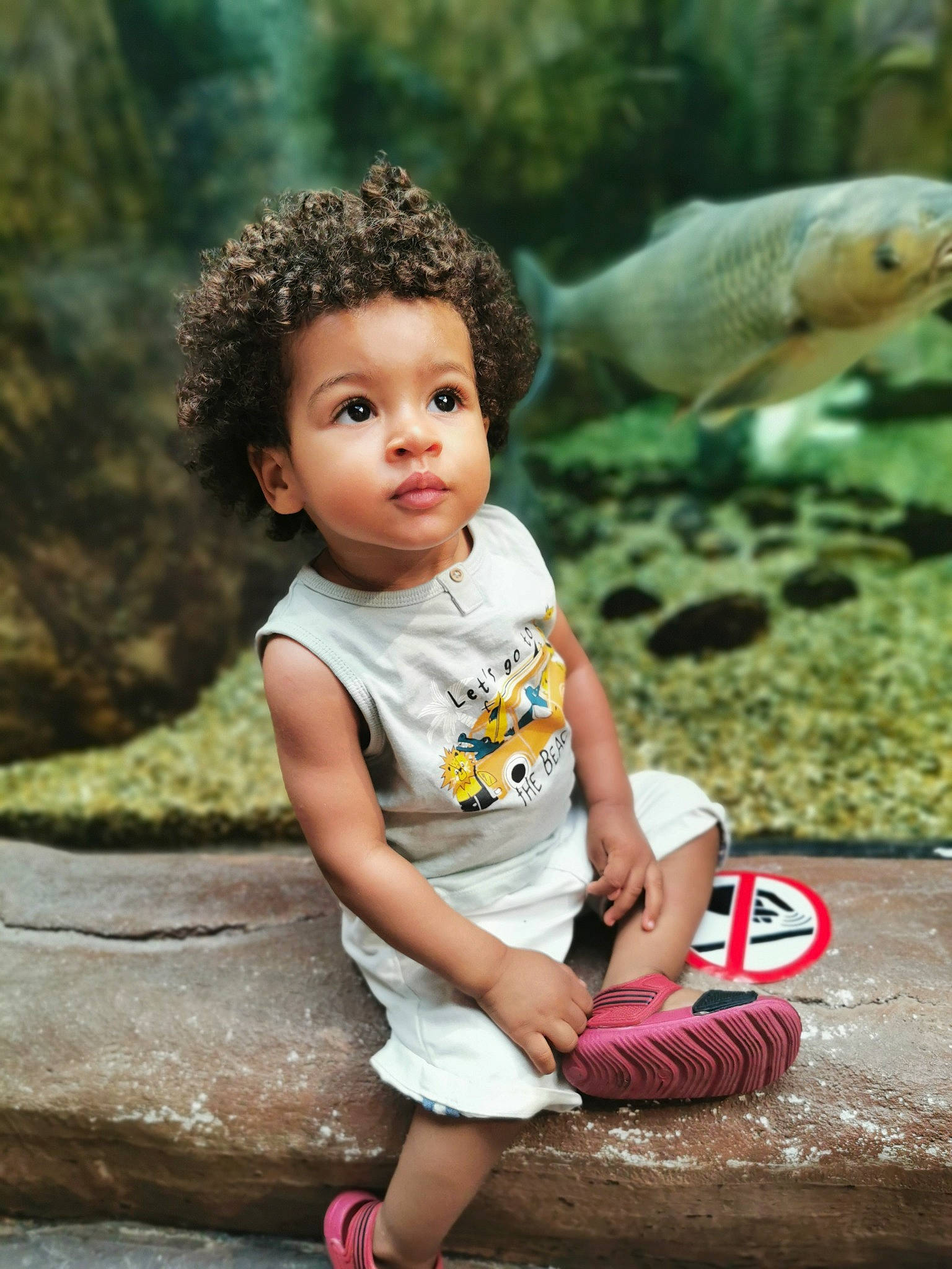 Chahine participe au concours pour gagner de l'argent avec cette photo : adaptation, baby_toddler_clothing, child, eye, facial_expression, fish, flash_photography, fun, grass, happy, leaf, leisure, nature, people, people_in_nature, person, photograph, pink, skin, summer