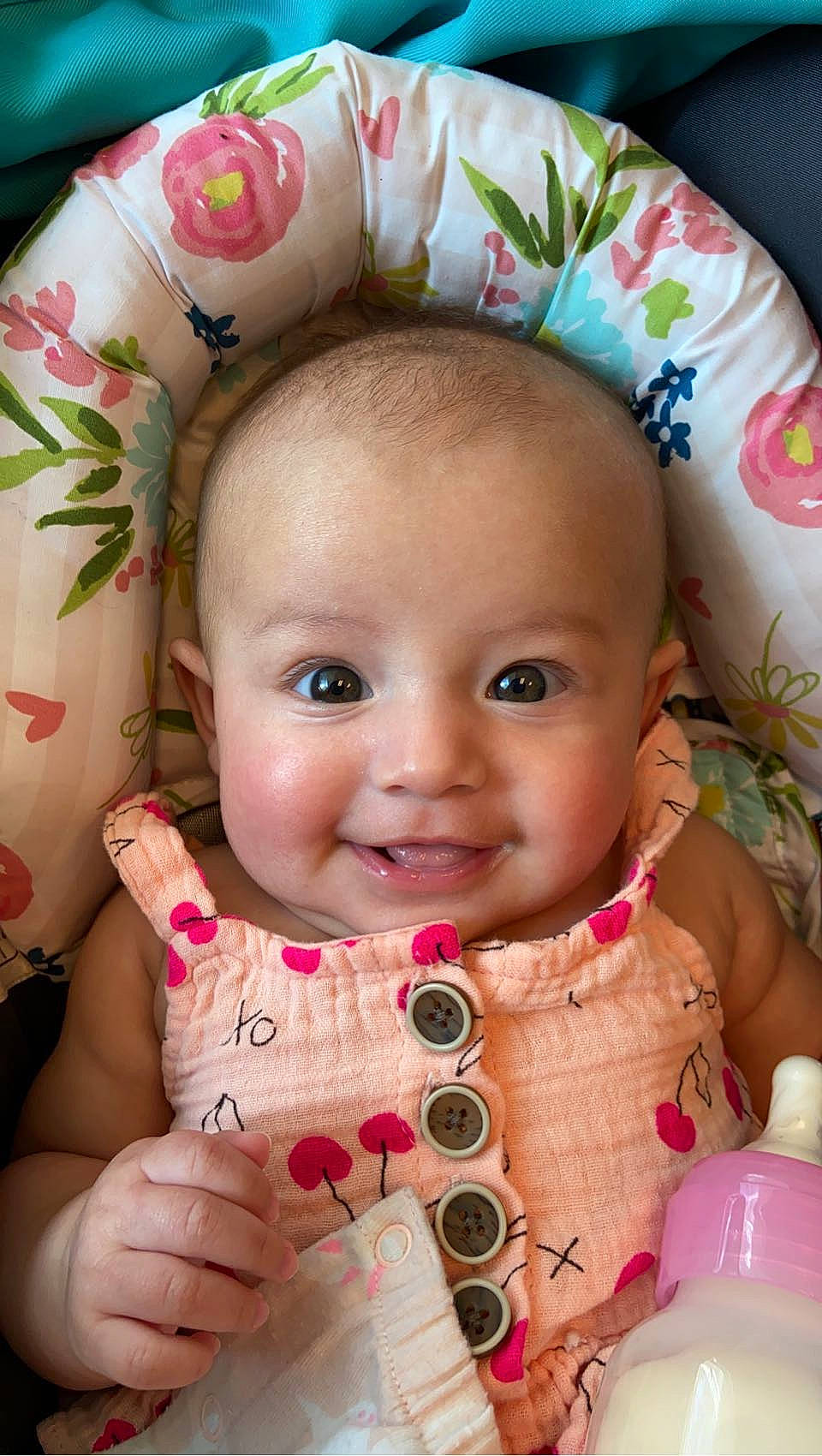 Nalicia Miamora is registered to the contest to win money with this photo: baby_toddler_clothing, cheek, chin, dress, eye, eyebrow, eyelash, face, facial_expression, happy, head, joy, lip, mouth, nose, person, pink, product, skin, smile