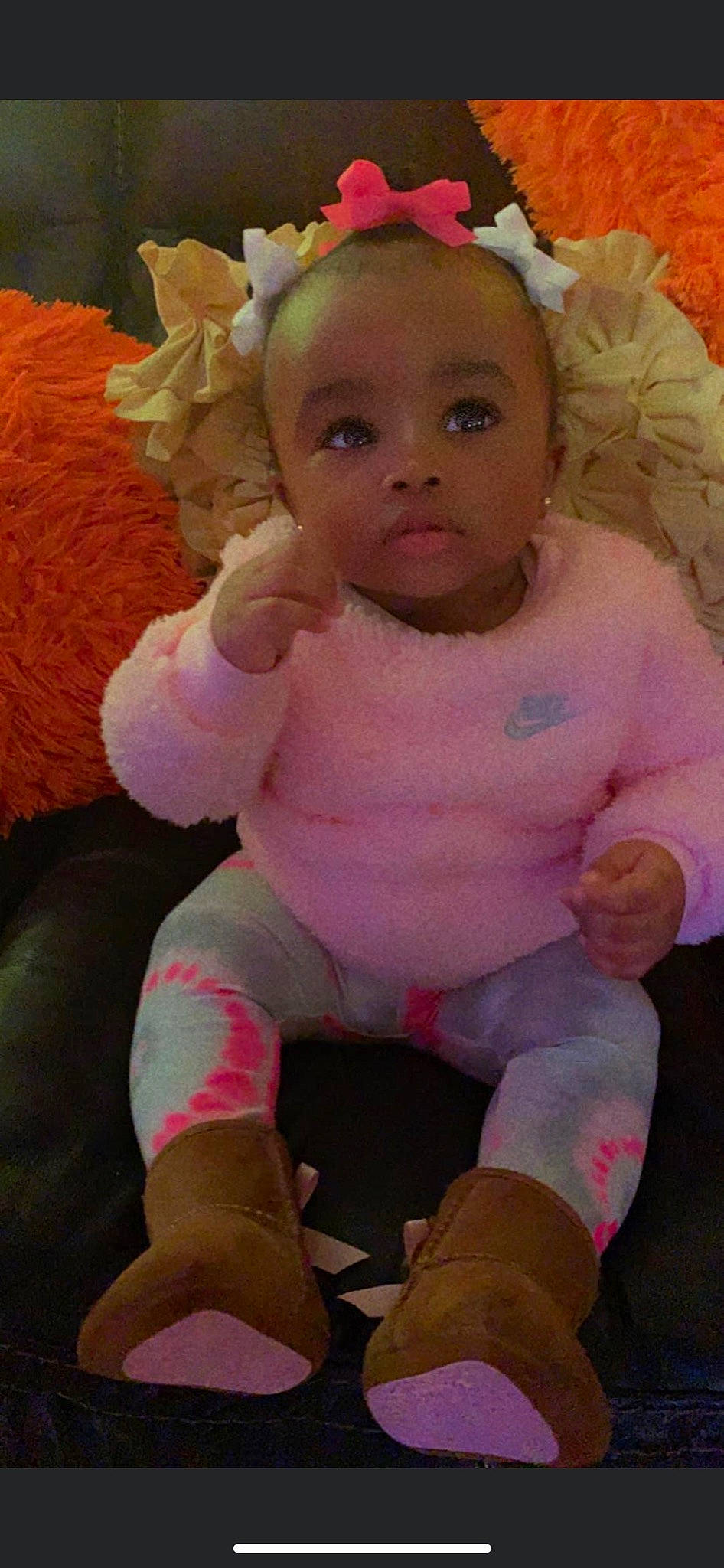 Harlem is registered to the contest to win money with this photo: baby, baby_toddler_clothing, cheek, eye, eyebrow, face, finger, hair, head, headgear, human_body, iris, lip, mouth, nose, organ, person, pink, skin, sleeve