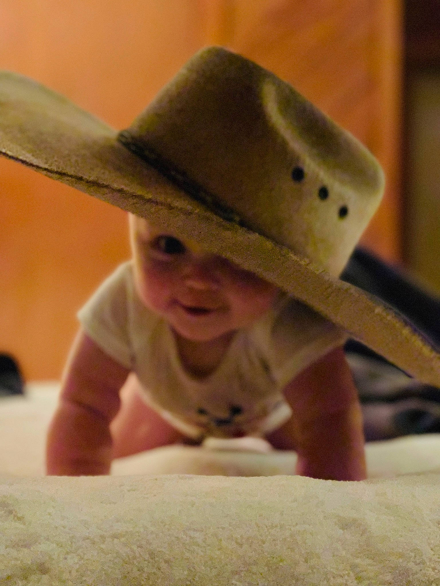 Blair joined the competition — help win amazing prizes! baby, cap, child, comfort, cowboy_hat, fashion_accessory, fedora, flooring, fun, happy, hat, headgear, person, sun_hat, toddler, wood