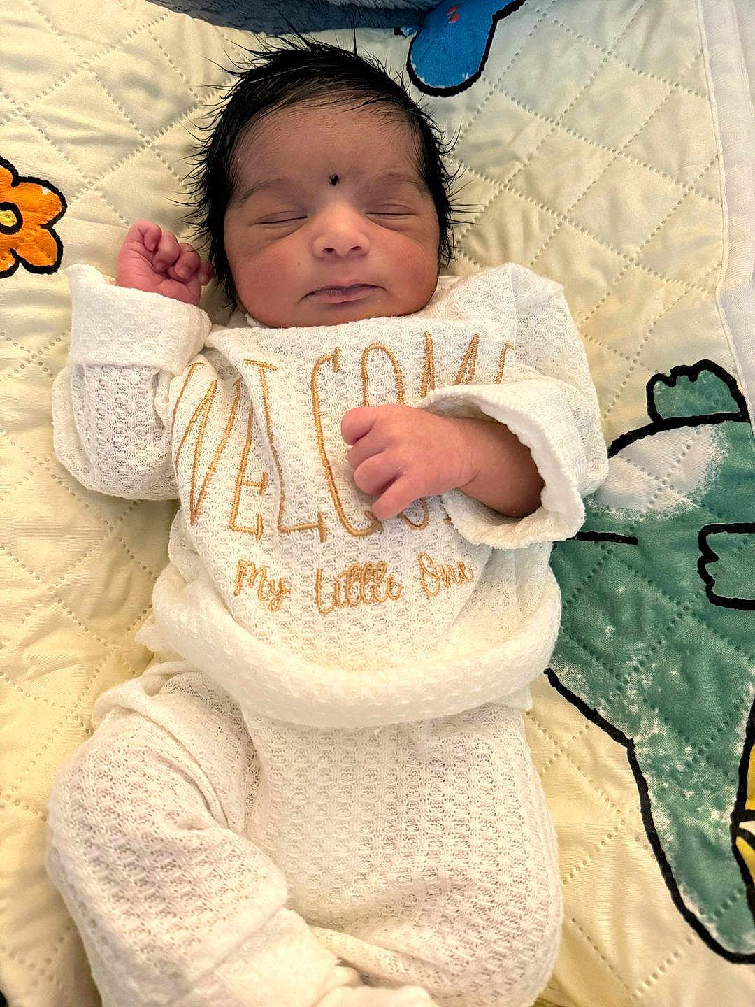 Ayan joined the competition — help win amazing prizes! newborn, baby, sleeping, white_outfit, quilted_blanket, embroidered_text, infant, peaceful, cuteness, soft_texture, hand, face, closed_eyes, lying_down, cozy, cute, child, bedtime, baby_clothes, decorative_blanket