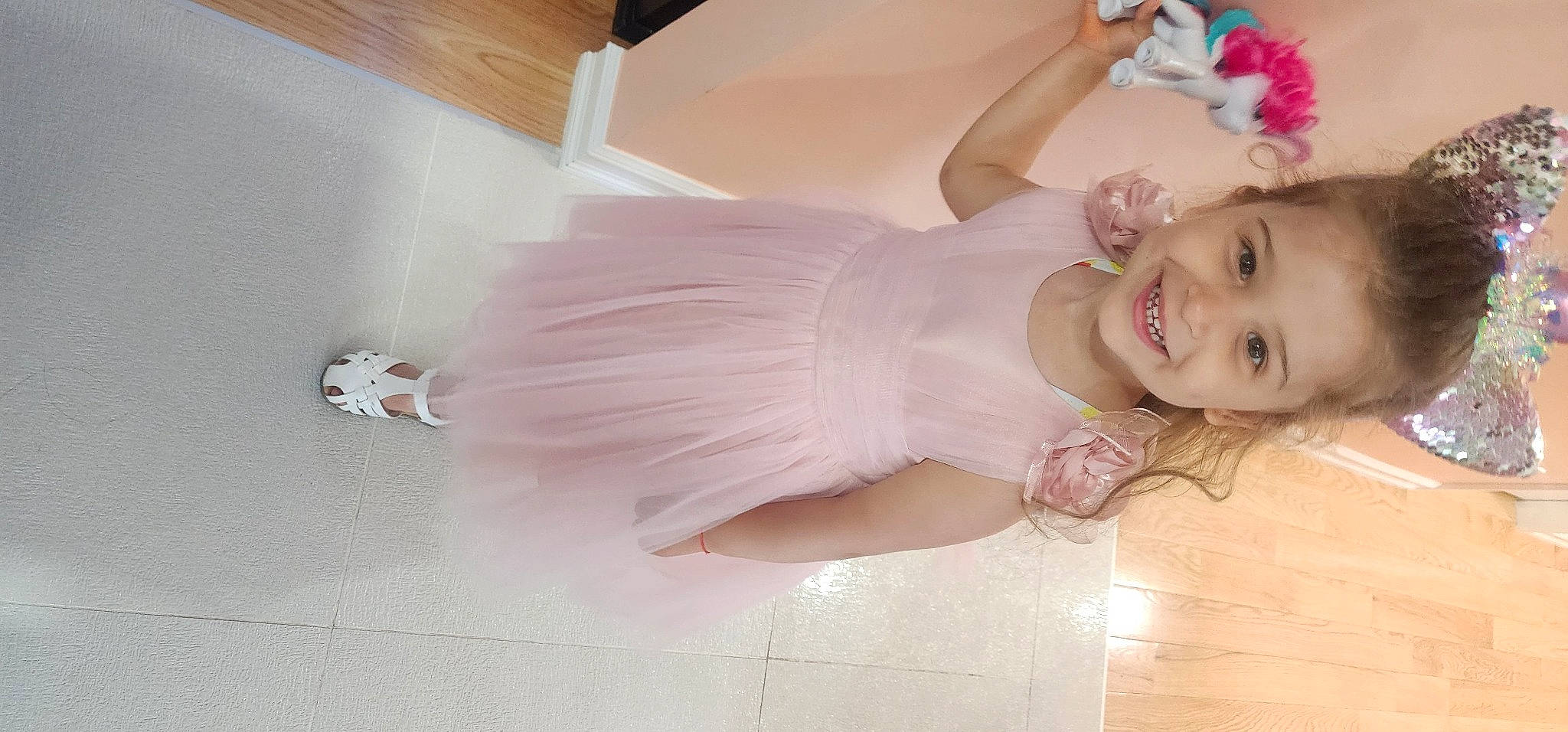 Kataleah joined the competition — help win amazing prizes! baby_toddler_clothing, blond, bridal_accessory, child, cocktail_dress, day_dress, dress, embellishment, eyelash, fashion_accessory, happy, headpiece, joy, long_hair, magenta, peach, person, petal, pink, skin